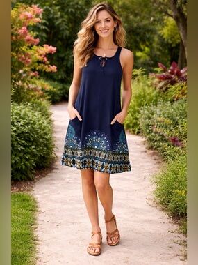 Desigual Navy Lace-Up Neck Sleeveless Dress